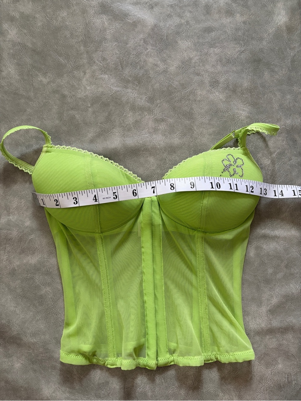 Y2K Lasenza Lime Green Cyber Coquette Baddie Corset Bustier Mesh Bra Top - Picture 14 of 16